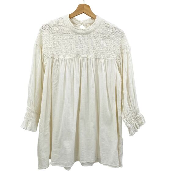 free people white smocked oversized blouse - Picture 1 of 5